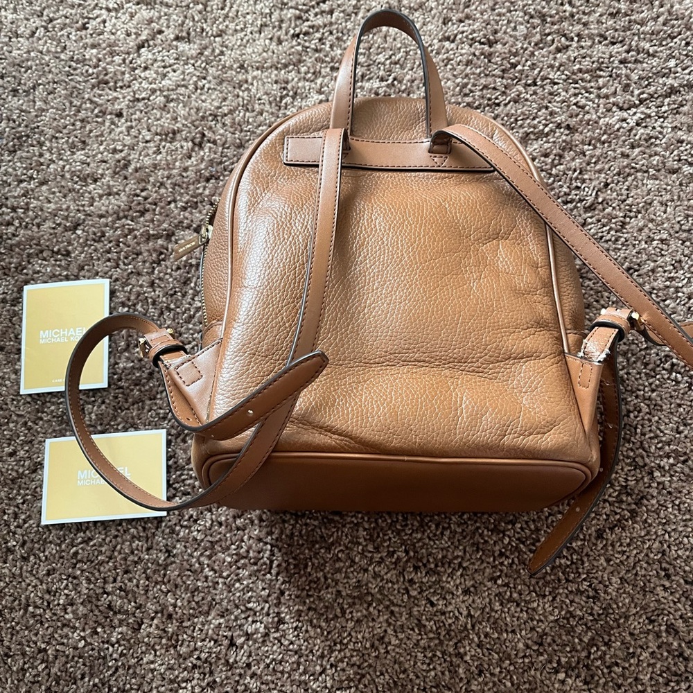 Michael Kors Tan Leather Backpack with Gold Accents - Picture 2 of 5